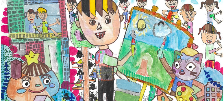 信義房屋與利百代合作舉辦「我的社區｣繪畫比賽，上圖作品為4-6年級組全國金獎得主謝子樵