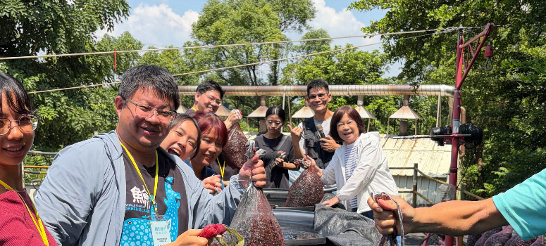 將炭化後的菱殼炭浸水降溫、洗去雜質，再次曝曬後，才成為黑亮的「官田烏金」